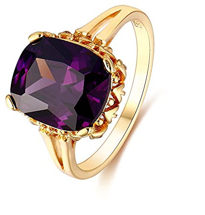DJMJHG Vintage Elegant Erstellt Quadratisch Dark Amethyst Gold Ringe Schmuck Eheringe 925 Silber Ring Schmuck Für Frauen 9