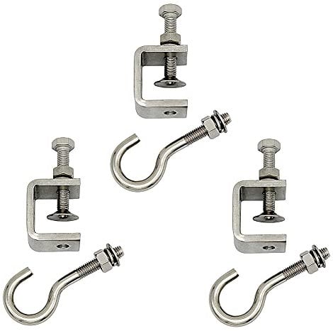 C Clamp Stainless Steel, Beam Clamp; C Clamps.Comes with Stainless Steel Hooks That Can Withstand 100 Pounds (3Pcs) (round platen)