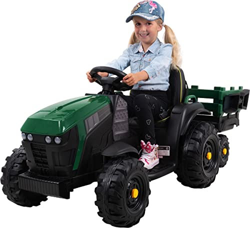 Actionbikes Motors Kinder Elektroauto TD925 | Fernbedienung mit First Funktion - Kinderauto elektrisch - Traktor mit Anhänger - Bulldog - Kindertraktor - Elektro Traktor ab 3 Jahre (Grün/Schwarz)