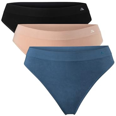 DANISH ENDURANCE 3 Pack Women's Seamless Bamboo Thongs Panties, Super Soft Breathable Comfortable Underwear, Multicolour (1x Black, 1x Lyon's Blue, 1x Nude Beige), M-L