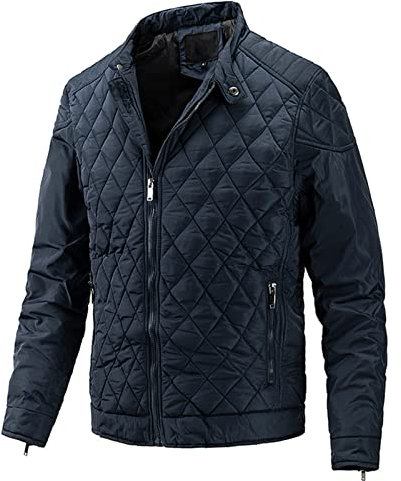 BEDSETS Veste d'hiver légère pour homme avec col montant et fermeture éclair intégrale - Couleur unie, bleu, XL