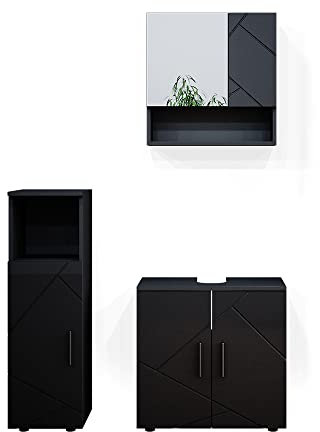 Vicco Badmöbel-Set Irma, Badezimmerschrank-Set, Anthrazit Hochglanz, 3 Teile