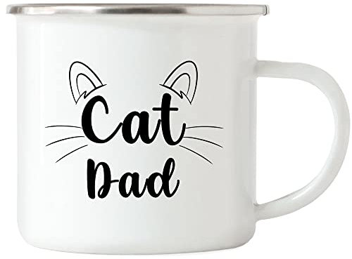 Hey!Print Cat Dad Emaille-Tasse Katzen-Papa Geschenk Katzenliebhaber Katzenbesitzer Katzen Kätzchen Kaffeetasse