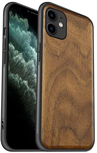 Carveit Hülle für iPhone 11 [Elegante Walnuss] [Weich TPU Stoßstange] Stoßfeste Handyhülle Kompatibel mit 11 Hülle Holz （Natürliche Holzmaserung）