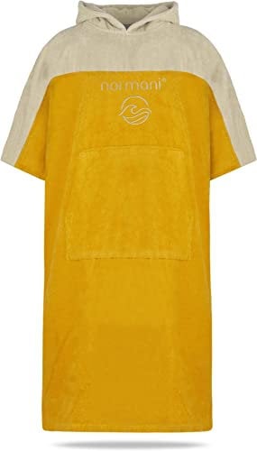 normani Badeponcho für Erwachsene aus Bio-Baumwolle - Strandponcho Surfer-Poncho mit Kapuze - Strand Umziehhilfe für Herren und Damen Farbe Gelb Größe L-XL
