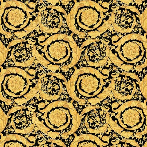 Profhome Baroque Wallpaper 935834-GU Non-Woven Wallpaper Gold Black 0.70 m x 10.05 m / 7.035 sqm