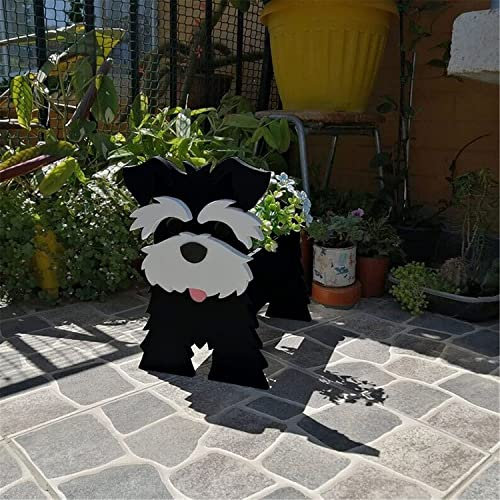 Tauzveok Pflanze Holz blumenkübel,Hund blumentopf, pflanzgefäße für draussen deko, für gartendeko, Kakteen, Büro, Perfekte Geschenkidee blumentöpfe,Schnauzer Schwarz
