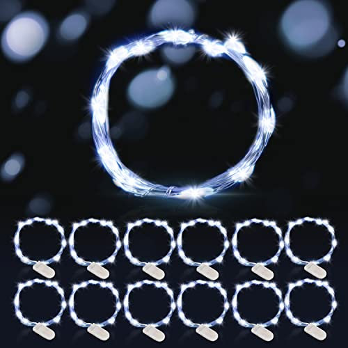 LED Lichterkette, Kupferdraht Lichterkette, 12 Stück 2m 20LEDs Mini Lichterkettes mit Batterie, für Garten Party Weihnachten Halloween Hochzeit Beleuchtung (Kaltes Weiß)