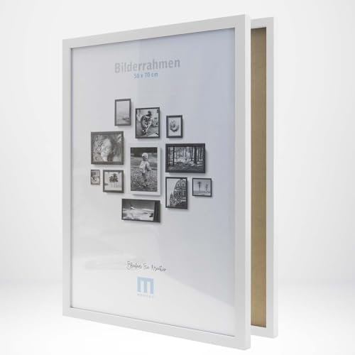 M MERCEO 2 STK. Bilderrahmen 50x70cm in weiß aus MDF, minimalistisch & modern für Fotos & Bilder. Inkl. Acrylglasschutz. Eignet Sich als Tisch-Aufsteller und für die Wand, Hochformat oder Querformat.