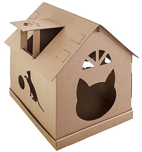 Petigi Auswahl Katzenhaus Katzenburg Katzenhöhle Katzenturm Katzennest Kratzmatte Haus aus Pappe Kartonhaus mit Kratzpappe Kratzbrett Katzenmöbel, Modell:Katzenhaus 03