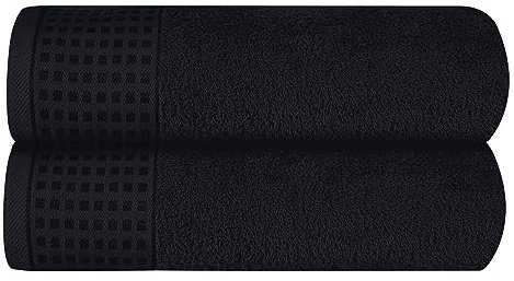 GLAMBURG Baumwolle 2er-Pack übergroße Badetücher 100 x 150 cm, große Badetücher, Ultra saugfähig, kompakt,Umweltfreundlich und 100% recycelbar, schnell trocknendes und leichtes Handtuch — Schwarz
