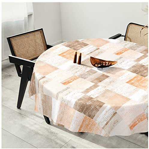 Wachstuchtischdecke Wachstuch Tischdecke abwaschbar Wachstischdecke Plastik-Tischdecken Glatt Rund 140cm Schnittkante Patchwork Oldstyle
