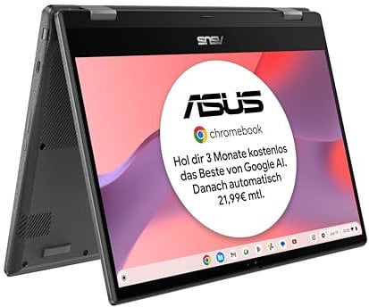 ASUS Chromebook Flip CM1 Laptop | 14 Ful-HD 16:9 IPS Touch Display | MediaTek Kompanio 510 | 8 GB RAM | 128 GB eMMC | ARM G52 MC2 | ChromeOS | QWERTZ Tastatur | Gravity Grey