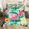 Homewish Rosa Flamingo Bettwäsche 200x200 für Mädchen Frauen Tropische Flamingo Tröster Abdeckung, Grüne Botanische Palmen Druck Bettbezug Sommer Thema Bettwäsche 3 Stück mit 2 Kissenbezüge