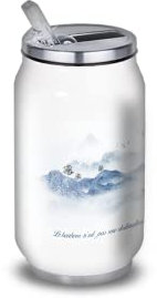 Gourde/Bouteille d'eau en Aluminium - Acier Inoxydable (thermos 24h) réutilisable 330ml à 750ml, imprimée Deisng unique Zen (Acier inoxydable, Canette S 330ml)