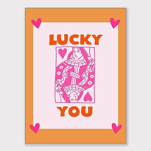 BNGFDV Poster, Motiv: Orange Lucky You Königin der Herzen, rosa Dekor, ästhetische Bilder für die Wand, ästhetische rosa moderne Kunst, Tween-Poster und Mädchen, Wanddekoration, Drucke, 40,6 x 61 cm