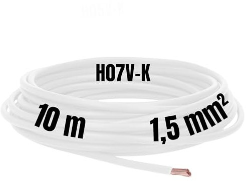 Kalitec 10 metros H07V-K 1,5 mm² blanco cable flexible I PVC cable individual I cable 1,5 mm2 I cableado hostil I cable individual I cable de un solo cable