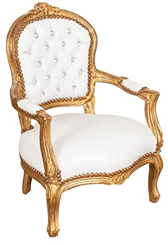 Biscottini Barock, 5 x 49,5 x 50 cm | Stühle Luigi XVI | französischer Stil Sessel Schlafzimmer weiß, Holz samt, 74,5x49,5x50 cm