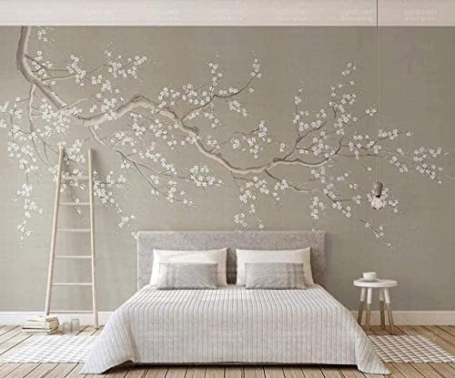 RMwallpaper Papier Peint Panoramique Minimalisme De Fleur De Prunier Zen Peint À La Main Papier Peint Intissé Tapisserie Murales Chambre Salon (330cmX245cm)