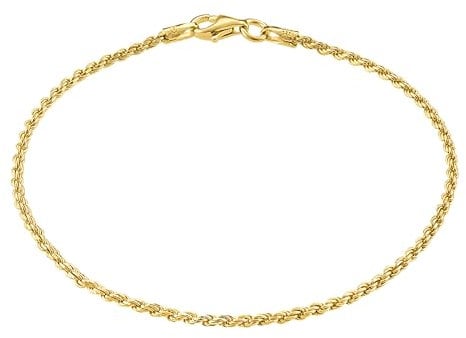 KISPER 18K Gold Over 925 Sterling Silver Italian 1.5mm Solid Diamond-Cut Twisted Braided Rope Link Chain Bracelet - for Men & Women with Lobster Clasp - Made in Italy, 6.5