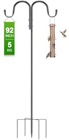 Shepherds Hooks for Outdoor, Bird Feeder with 5-Prong Base, 1PCS 243cm/92in Adjustable Shepherd Crook Hooks for Bird Feeders Hanging Station Garden Lights Lanterns Plant Baskets Wind Chime