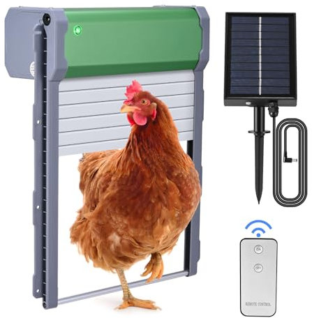 Krovtoy Porte poulailler Automatique Porte à Volets Roulants Solaire Compatible et Facile à Installer,Résiste aux Prédateurs et intempéries,Programmes Multiples,Trappe Electrique,extérieur