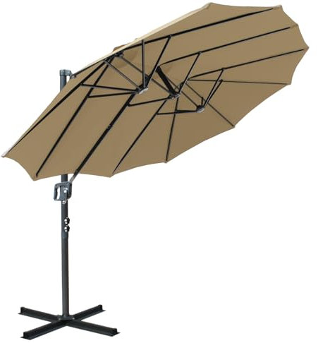 RANSENERS Ampelschirm Oval 400 x 240 cm, Doppelsonnenschirm, 12 Streben, 360° Drehbar, Neigbar 0°-90°, Extra-Dicker Gewebe, UV50+, für Garten, Terrasse, Cafe, im Freien (Creme)