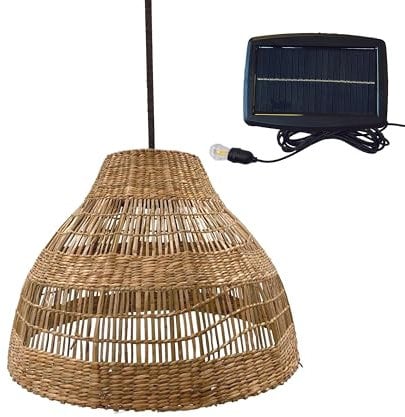Lumisky Merida Solar Hängeleuchte aus Meeresgras mit Hybridkabel Netz- und Solarkabel, 5 m Länge