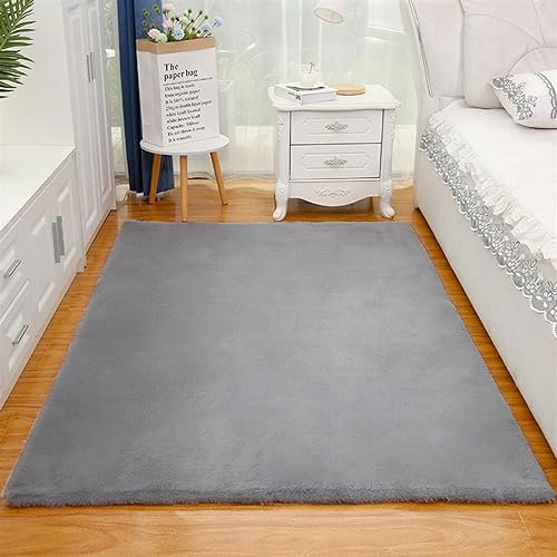 GueTTO Hochflor Teppich Wohnzimmer Kunstfell Super Softes Kaninchenfell Imitat, Luxus Super Soft Fellteppich Plush,Grau,200x400 cm