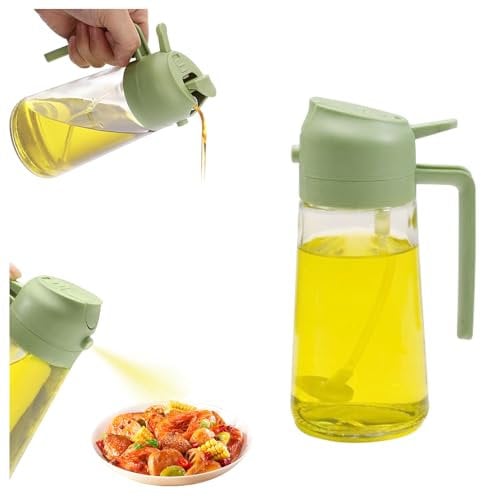 450ml/15.8oz Oil Spray and Pour Bottle, 2 in 1 oil Spray Bottle and Olive Oil Dispenser, Oil Dispenser Sprayer for Kitchen, Cooking, BBQ, Air Fryer, Salad, Baking(Green)