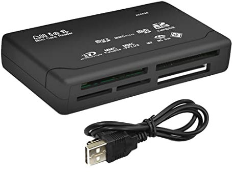 Tlilyy Lector de tarjetas de memoria USB 2.0, lector de tarjetas de transmisión rápida de datos, compatible con TF SD Mini SD MS XD, color negro