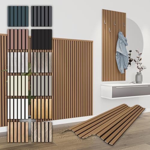 HEXIM Akustikpaneele 138,5x60cm - flexible Lamellenwand Holz MDF Wandpaneele Lamellenverkleidung Wandverkleidung Innendekoration schalldämmend (4 Paneele / 3,32 m² Teak - APH09)