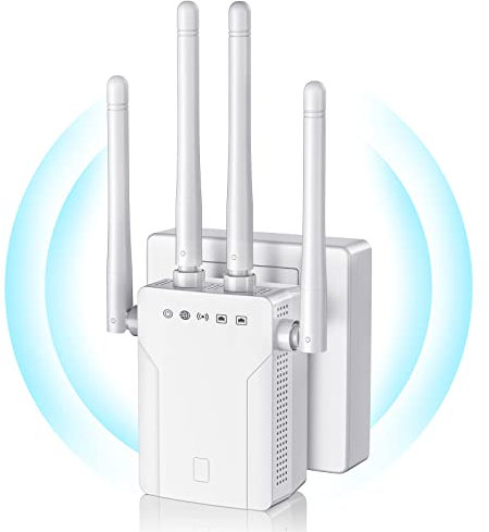 MEETOWN Ripetitore WiFi, 300M Amplificatore Segnale WiFi con 4 antenne, Connessione LAN, WPS, Ripetitore WiFi Lungo Raggio Compatibile con Il 99% dei Router Standard, Copre Fino a 30 Dispositivi