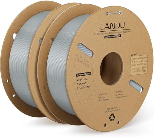 LANDU PLA Filament 1.75mm Grau 2KG, 3D Drucker Filament Maßgenauigkeit +/- 0,02 mm, 2kg Pappspule (4.4lbs) Filament-3D-Druckmaterialien Passt für die meisten FDM 3D-Drucker