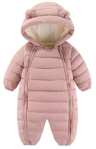 Maeau Combinaison de Neige Bébé Fille Garçon Grenouillère Hiver Nouveau Né Barboteuse à Capuche Snowsuit Vêtement de Ski Chaud Combi Pilote Jumpsuit Manteau Polaire Veste Ensemble Body 0-5 Mois Rose