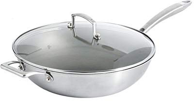 WOTZOV Wok in Titanio Puro Non Rivestito, Padella Antiaderente Leggera e a Risparmio energetico, A,