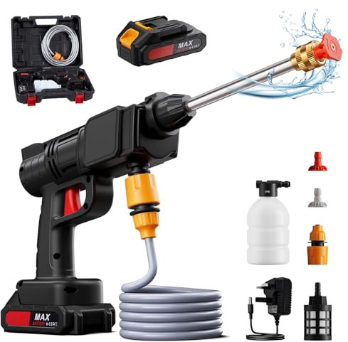 DKIEI Cordless High Pressure Washer, Portable 21V Battery Power Electric Jet Washer Gun Kit With 2*Spray Nozzles & 5M Hose, Car Wash Spray Cleaner for Car/Garden/Patio Cleaning