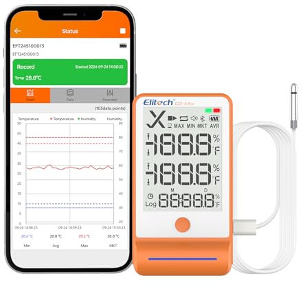 Elitech Data Logger Temperature Humidity Bluetooth Hygrometer Thermometer with Shadow Data 100000 Points Data Storage Export MAX MIN AVR MKT GSP-6Pro