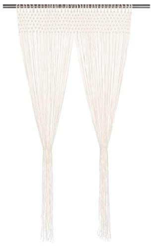Higsose Makramee Vorhäng 140x240 cm Baumwolle Fadenvorhänge für Türen Vorhäng Balkontür Türvorhang Schlafzimmer Raumteiler Vielseitigen Fadenvorhängen Schaufensterdekoration Weiß Creme Klassisch