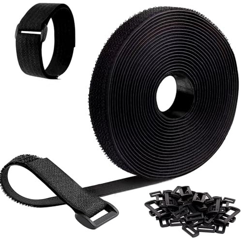Rhimooay 6m x 2cm klettband kabelbinder wiederverschließbar, kabelbinder klett mit 30 schnalle, Freie Schnittlänge kabelbinder klettverschluss, klettkabelbinder für Kabel Organisieren, Schläuche
