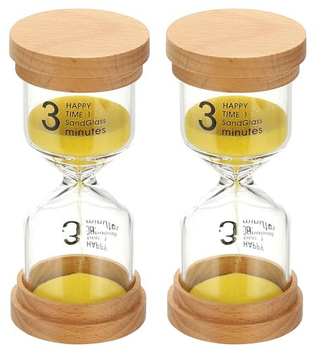 PATIKIL Sablier De 3 Minutes, 2 Pièces Sablier en Bois Verre Borosilicate Sablier Horloge À Sable pour Jeux, Salle De Classe, Cuisine, Bureau, Décoration D'intérieur, Jaune