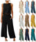 KDEIHT Musselin Hosenanzug Damen Sommer Zweiteiler Tank Top und Hose 2 Teiler Elegant Hosenanzüge Baumwolle Leinen Jogginganzug Elegant Outfit Business Casual Anzug Warehouse Deals Angebote