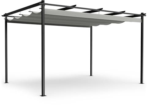 VonHaus Pergola with Retractable Roof 4 x 3 x 2.2m – For Garden, Outdoor, Patio – Weatherproof, Removable Polyester Canopy, Carry Bag for Canopy, 2 Person Assembly, Powder Coated Steel Material