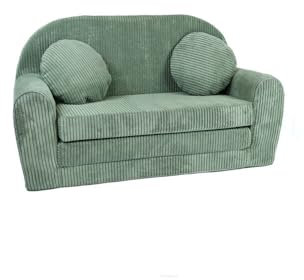 FORTISLINE - Kindersofa Rosalia - Klappsofa mit Verlängerung aus Cord - Schlafcouch 100 x 60 x 50 cm - Ausklappbares Sofa mit 2 Kissen - Oeko-TEX Zertifiziert - in 7 Farben - Hellgrün