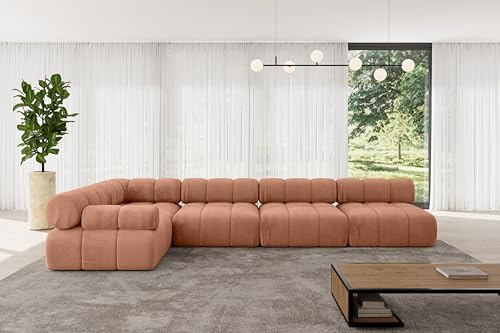 ALTDECOR Modulares Sofa Ecksofa in L-Form Corner modular Sofa Eckcouch Couch Wohnlandschaft Cauchsofa Polstersofa Mende-L3-380x190x70 cm Apricot