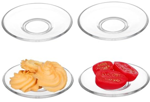 iplusmile 4Pièces Soucoupes Verre Transparent Ronde pour Café Assiettes Élégantes Résistantes Chaleur pour Snacks Desserts