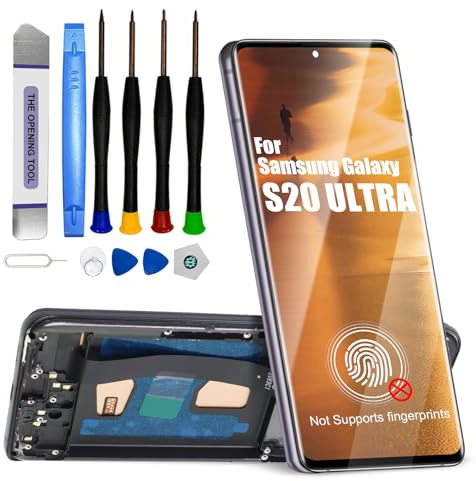 DTD Display für Samsung Galaxy S20 Ultra LCD Bildschirm Ersatz Touchscreen Montage mit Werkzeugen (Schwarz mit Rahmen, Ohne Fingerabdruckerkennung)