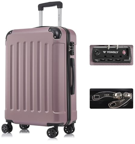 YONSLY Premium Reisekoffer TSA-Schloss,YKK-Reißverschluss Hartschalen-Koffer Trolley Rollkoffer Suitcase Handgepäck 4 Rollen (Rose Rot, L)