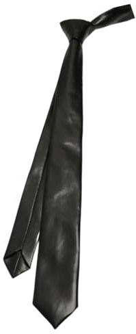 UERSJWYSO Schmale Krawatten aus PU-Leder für Herren und Damen Einfarbig Vintage-Punk Verstellbar Schmal Lang Unisex,Schwarz,One Size