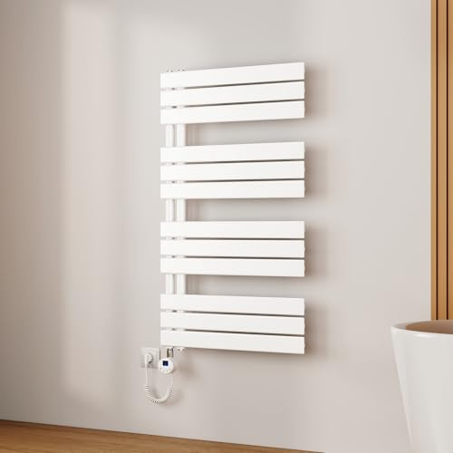EMKE Scaldasalviette Elettrico 104x60 cm Bianco,600 W | Porta-Asciugamani Riscaldante con Termostato WiFi,Termoarredo Elettrico per Bagno
